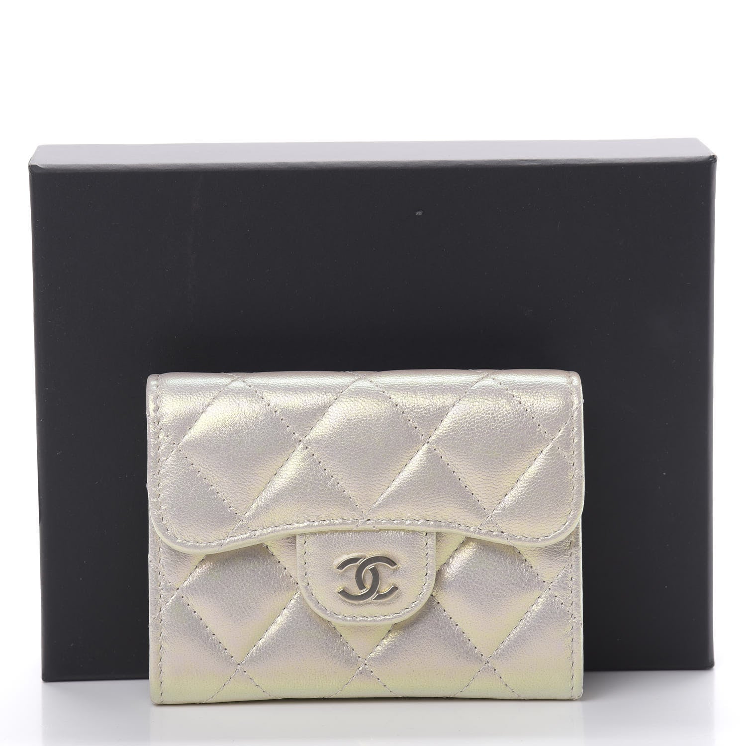 Chanel Iridescent Lambskin Quilted Flap Card Holder Ivory 9 of 9