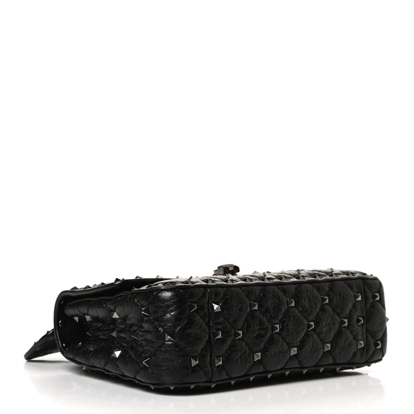 Craquele Nappa Small Rockstud Spike Shoulder Bag Black