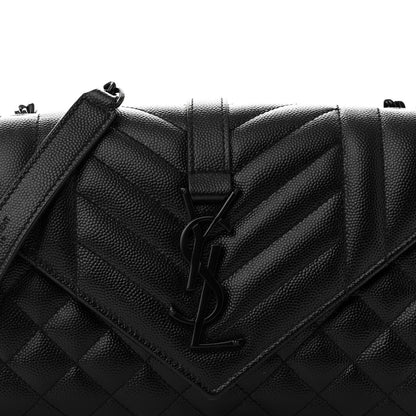 Saint Laurent Grain De Poudre Textured Mixed Matelasse Triquilt Small Monogram Monochrome Satchel Black 7 of 9