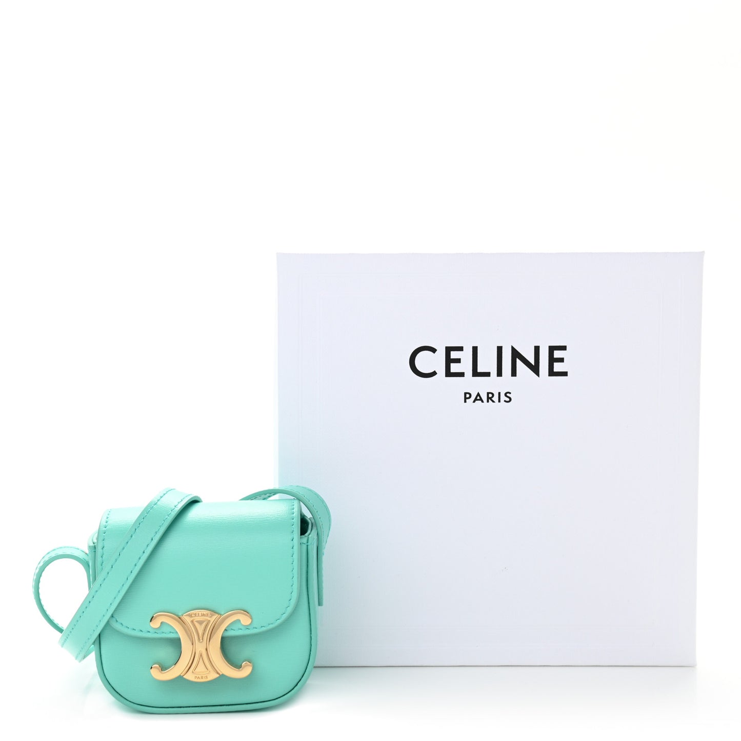 Calfskin Triomphe Airpods Case With Strap Turquoise