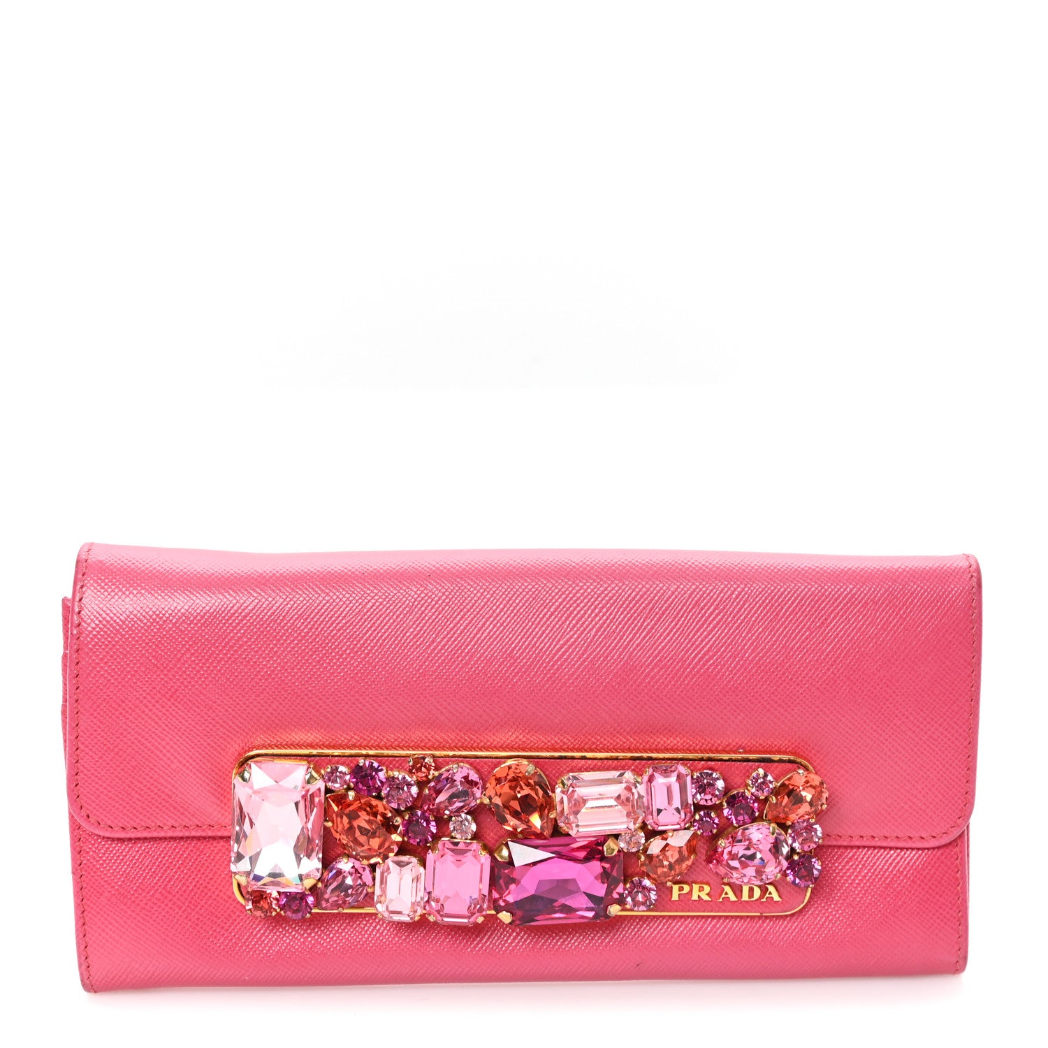 Prada Saffiano Crystal Continental Flap Wallet Peonia 1 of 7