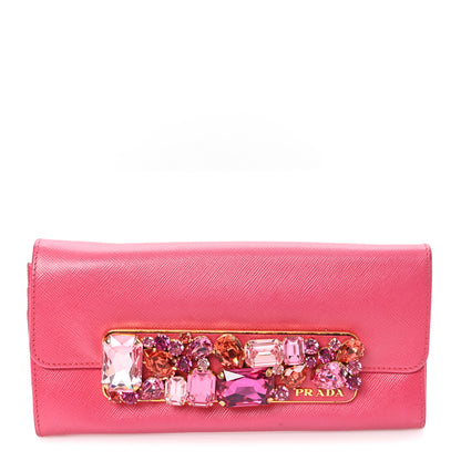 Prada Saffiano Crystal Continental Flap Wallet Peonia 1 of 7