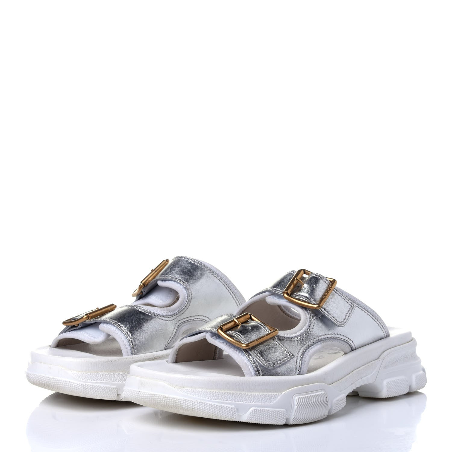 Gucci Metallic Nappa Aguru Slide Sandals 39.5 Argent Great White 3 of 10