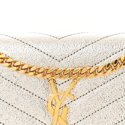 Saint Laurent Metallic Grain De Poudre Matelasse Chevron Monogram Chain Wallet Gold 9 of 11