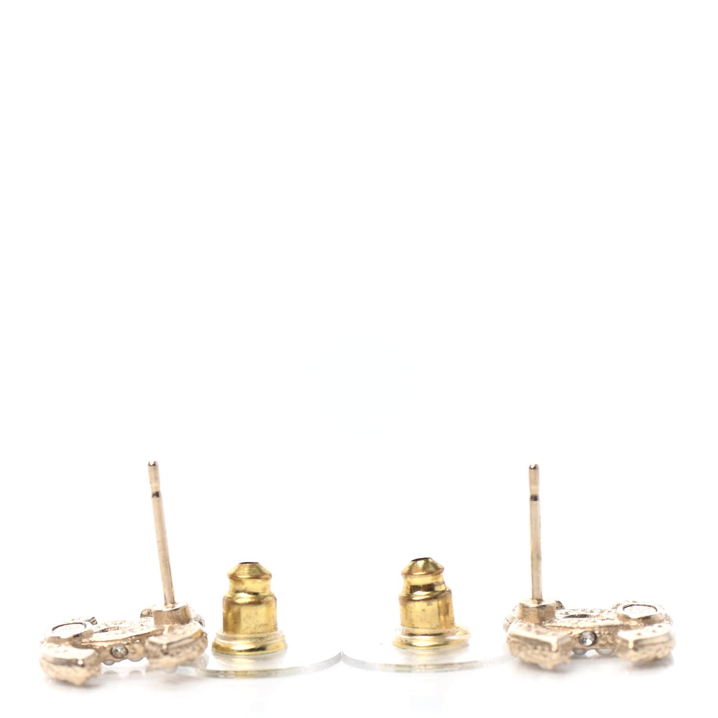 Pearl Crystal CC Stud Earrings Gold