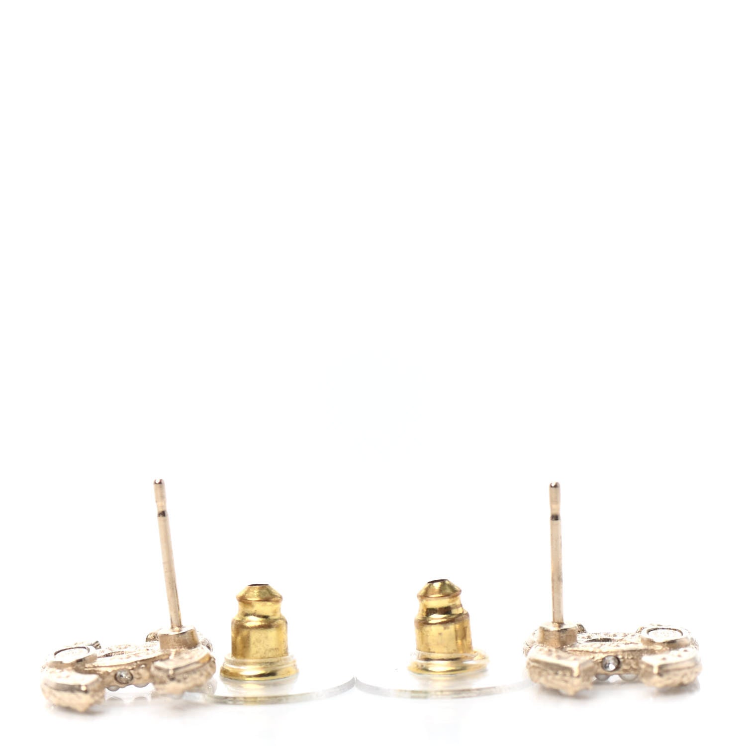 Chanel Pearl Crystal CC Stud Earrings Gold 3 of 4