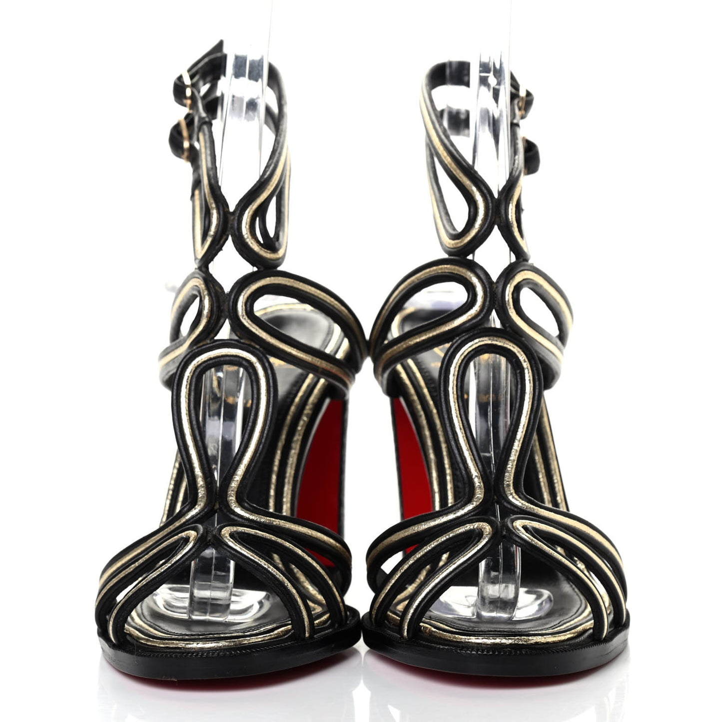 Calfskin Snakeskin Ankle Strap Pumps 36.5 Black Gold