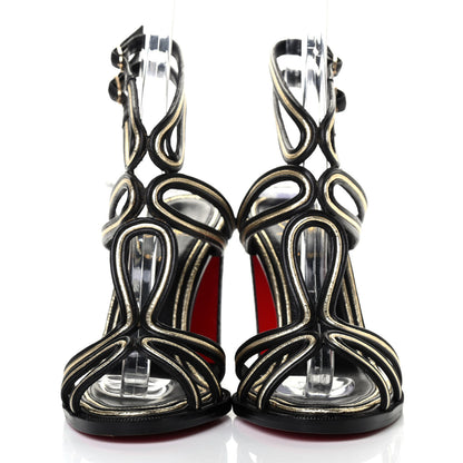 Christian Louboutin Calfskin Snakeskin Ankle Strap Pumps 36.5 Black Gold 2 of 4