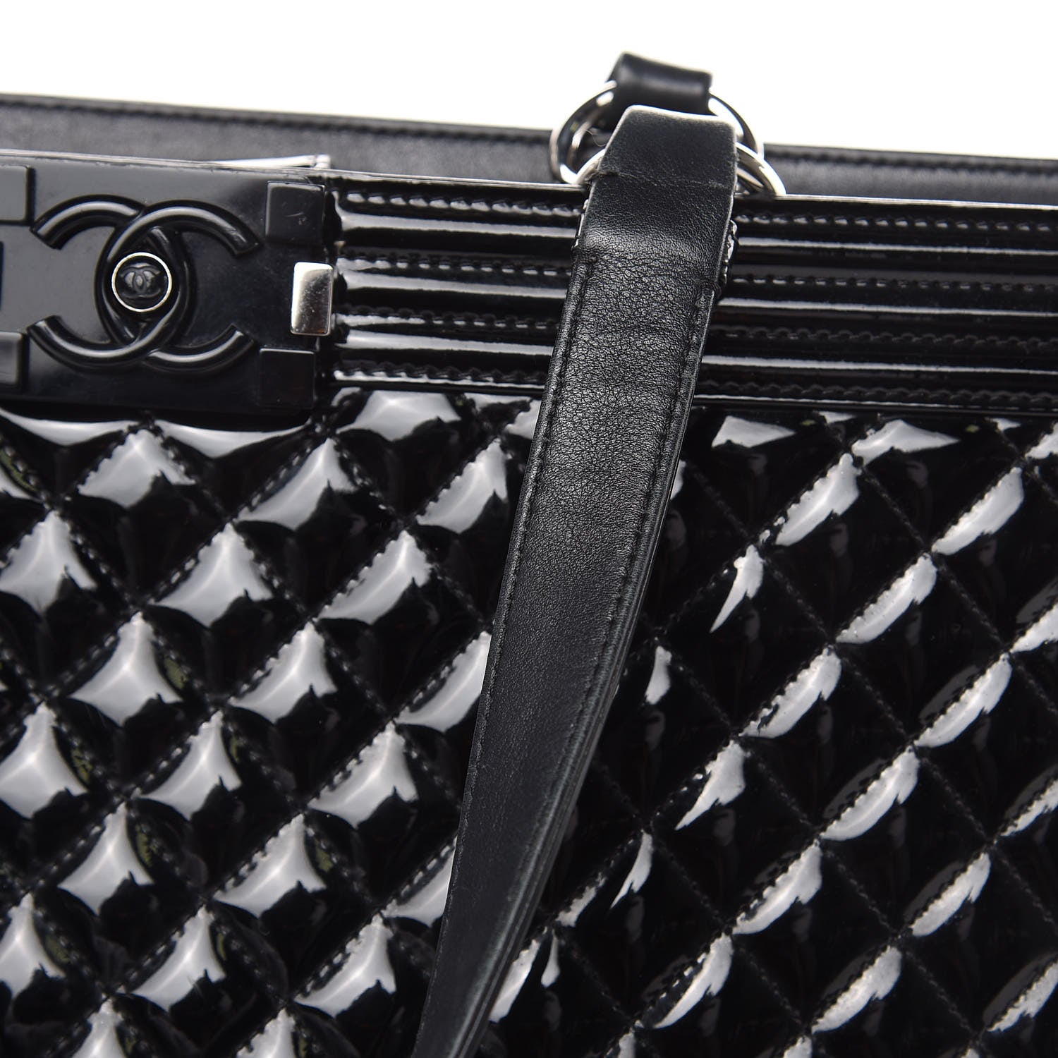 Chanel Patent Calfskin Quilted Plexiglass Boy Shopping Tote Black 11 of 17