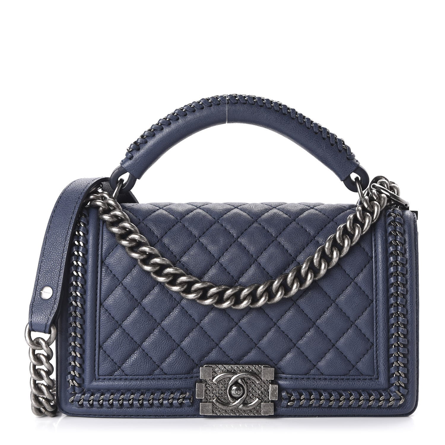 Chanel Calfskin Quilted Medium Top Handle Boy Flap Navy 1 of 10