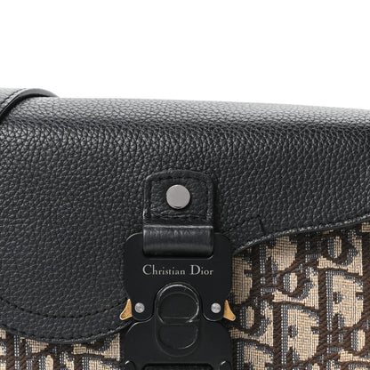 Christian Dior Grained Calfskin Oblique Mini Saddle Messenger Bag With Flap Beige Black 7 of 9