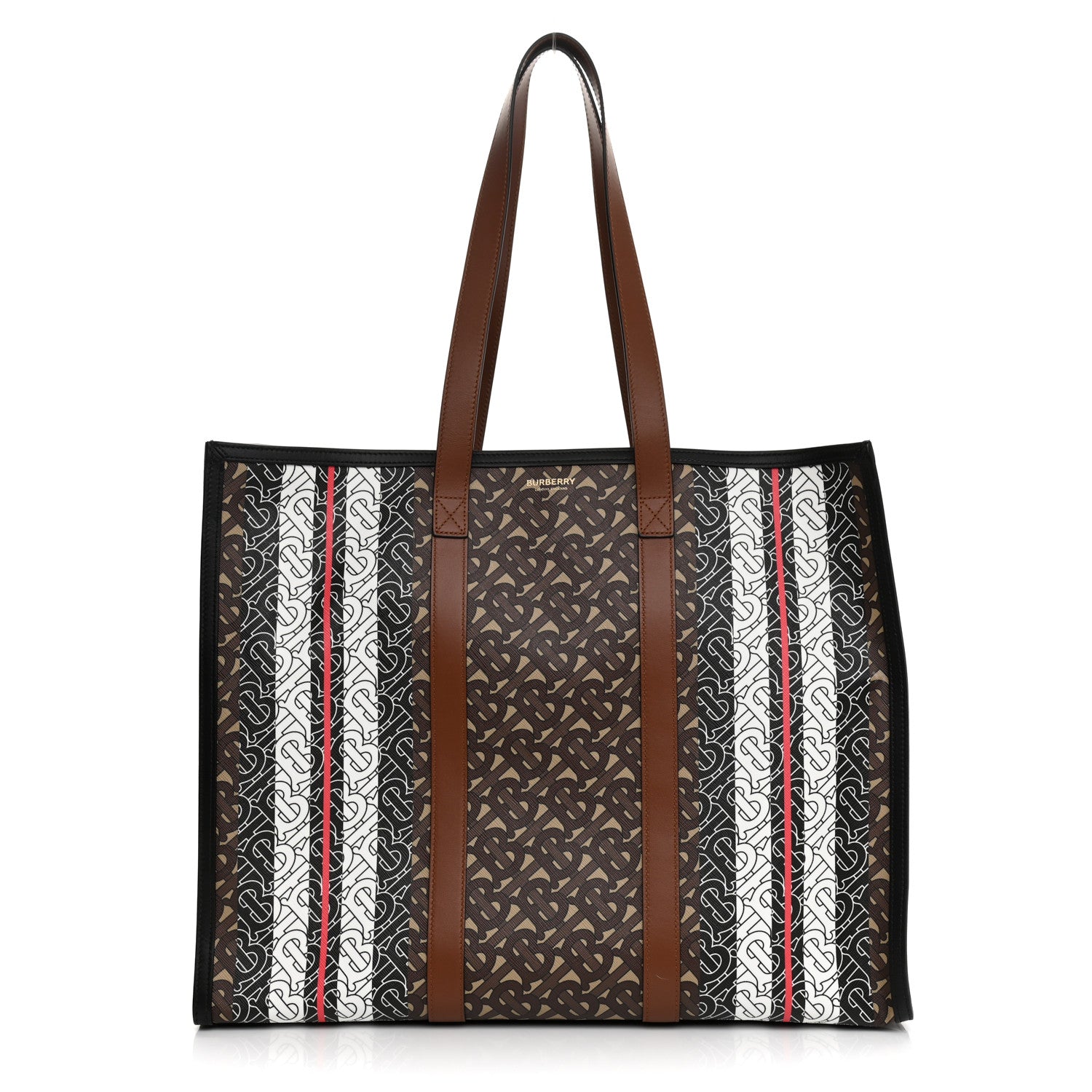 Burberry E-Canvas Monogram Stripe Book Tote Bridle Brown 1 of 13