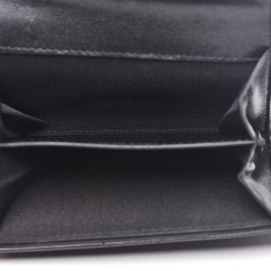Lambskin Chevron Quilted Medallion CC Card Holder Black