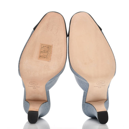 Chanel Printed Lambskin Grosgrain Cap Toe CC Mules 35 Blue Black 5 of 10