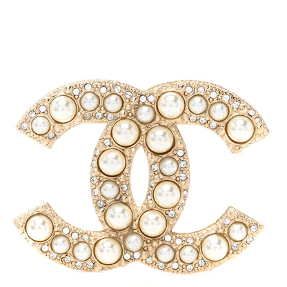 Chanel Metal Crystal Graduated Pearl CC Brooch Gold 1 of 5