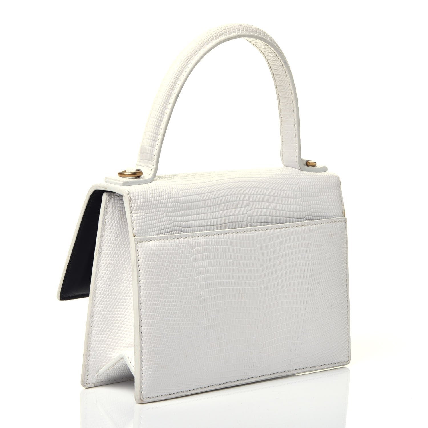 Balenciaga Patent Calfskin Lizard Embossed XS Sharp Top Handle Bag White 3 of 12
