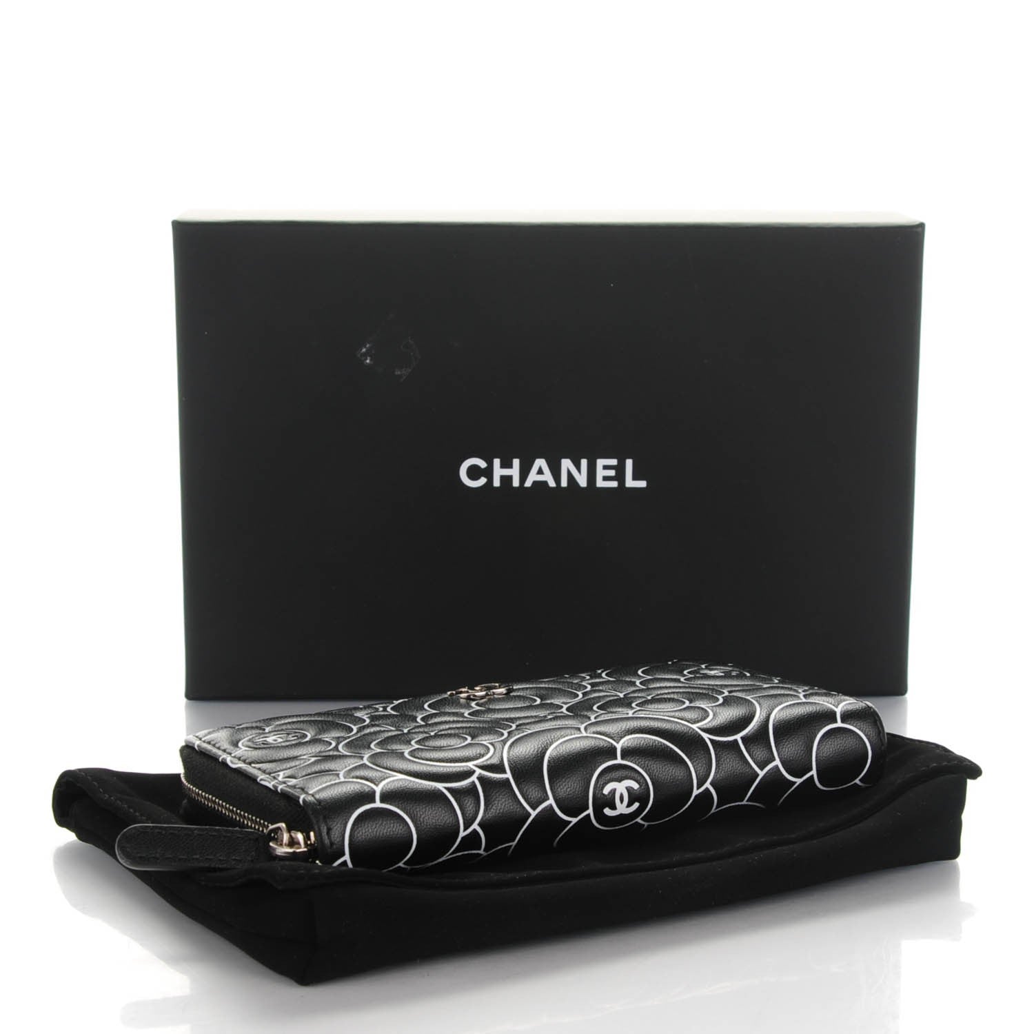 Chanel Lambskin Camellia Embossed Zip Around Wallet Black 4 of 8