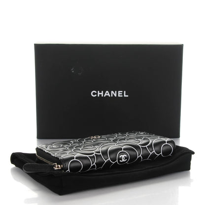 Chanel Lambskin Camellia Embossed Zip Around Wallet Black 4 of 8