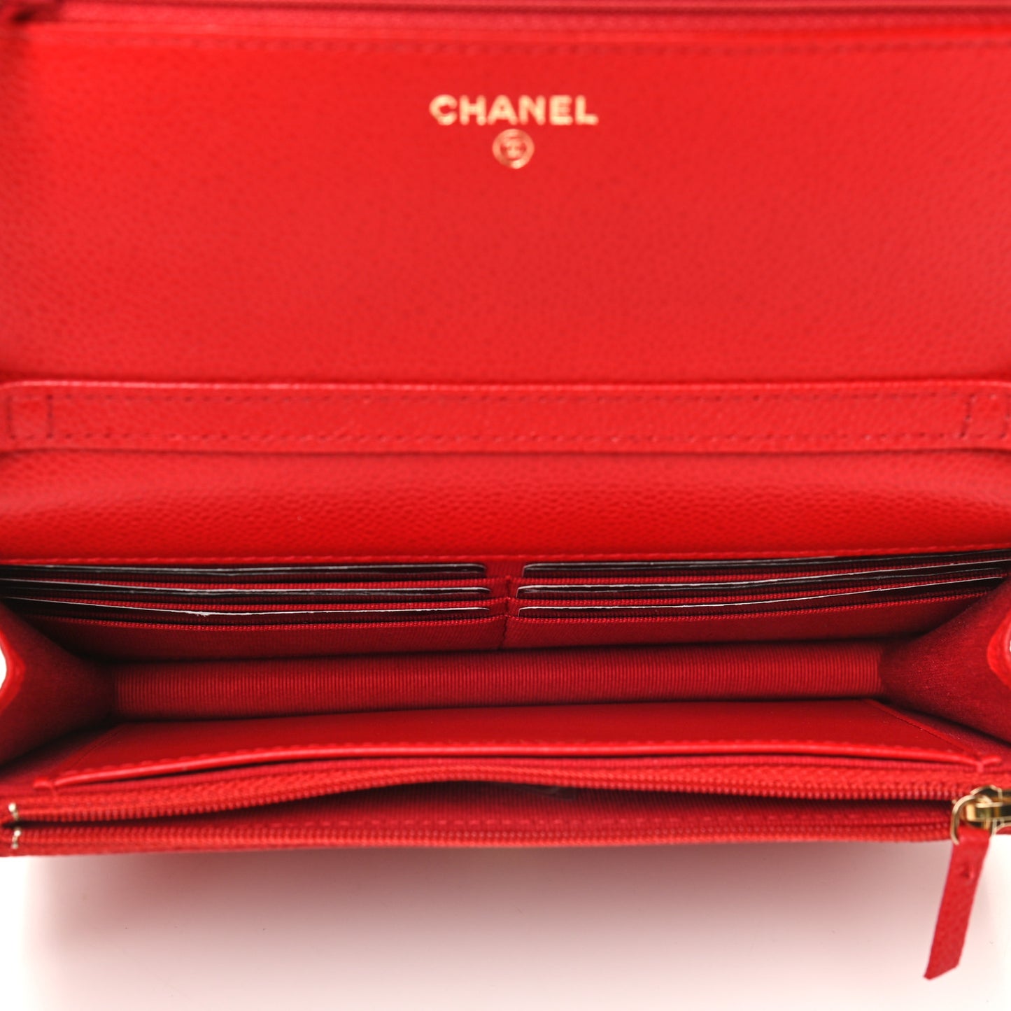 Shiny Caviar Quilted Chain Melody Wallet On Chain WOC Red