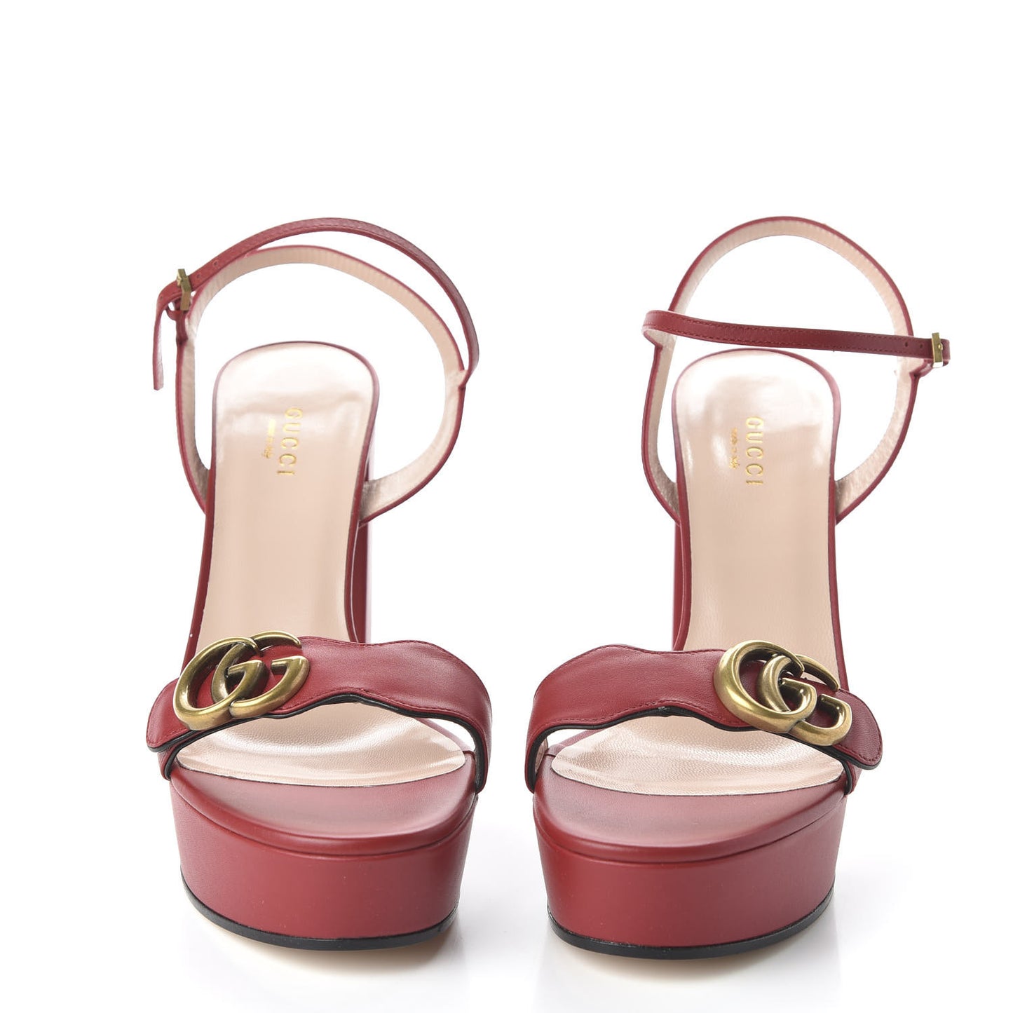 Calfskin GG Marmont Ankle Wrap 30/115mm Platform Sandals 38.5 Hibiscus Red