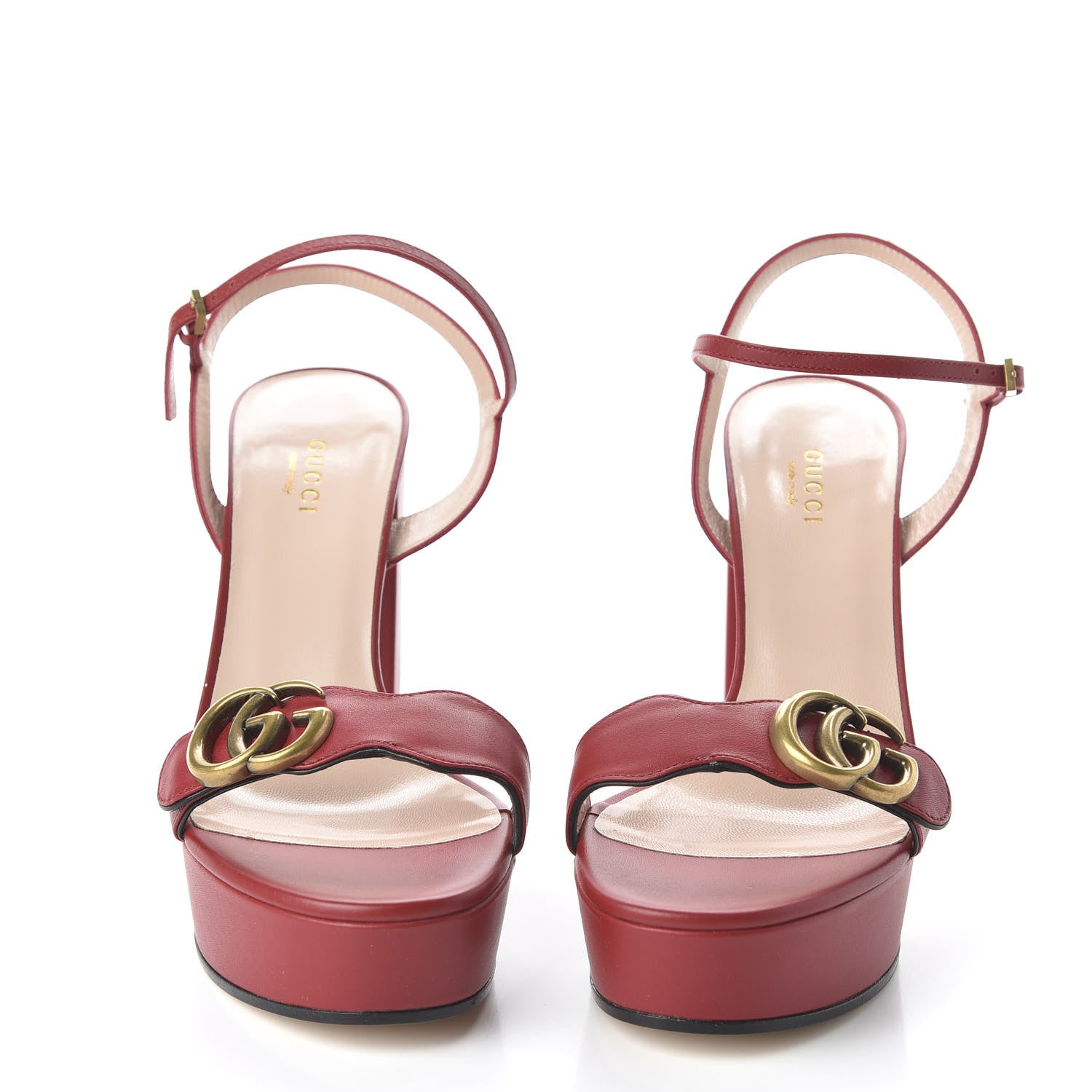 Gucci Calfskin GG Marmont Ankle Wrap 30/115mm Platform Sandals 38.5 Hibiscus Red 2 of 8