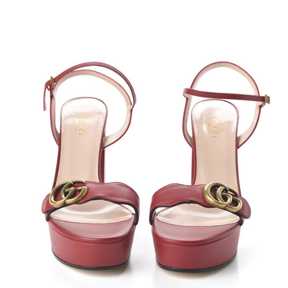 Gucci Calfskin GG Marmont Ankle Wrap 30/115mm Platform Sandals 38.5 Hibiscus Red 2 of 8