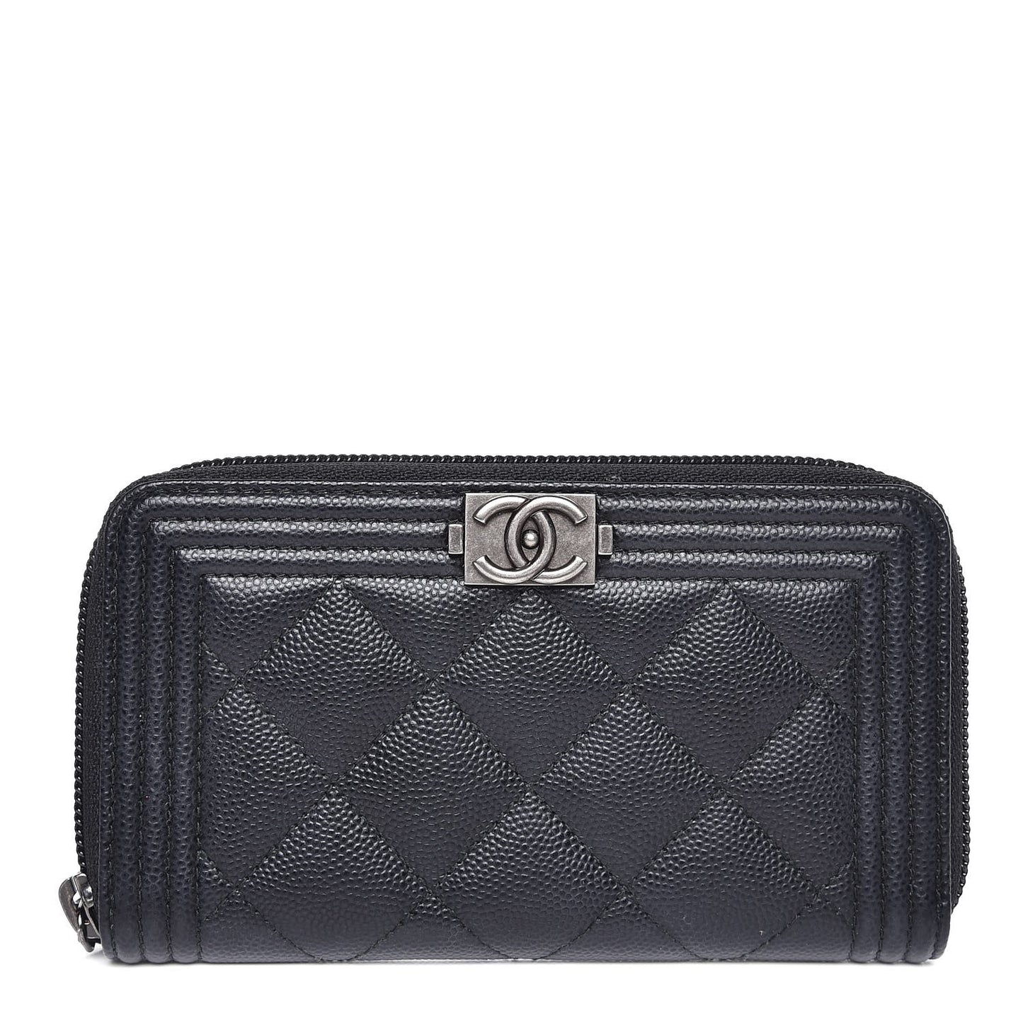 Caviar Quilted Small Boy Zip Around Wallet Black