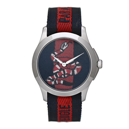 Gucci Stainless Steel Nylon 38mm Le Marche Des Merveilles Snake Quartz Watch Navy 1 of 5
