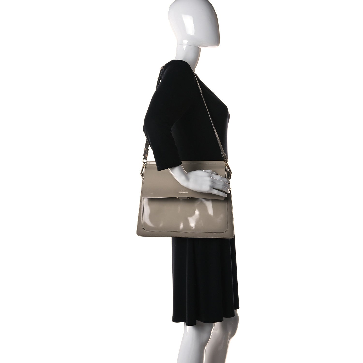 Chloe Patent Calfskin Medium Faye Shoulder Bag Motty Grey 2 of 13