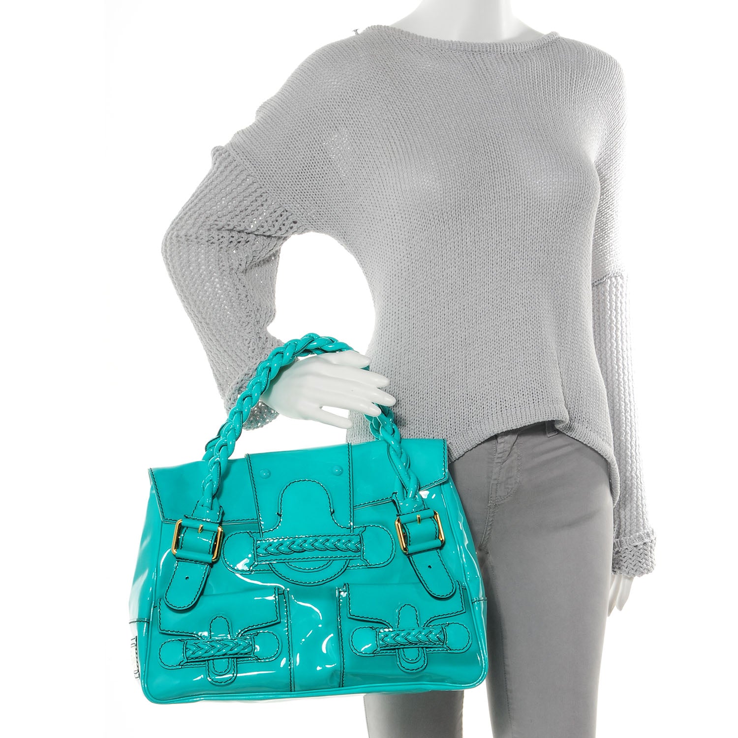 Valentino Garavani Patent Histoire Tote Turquoise 2 of 8