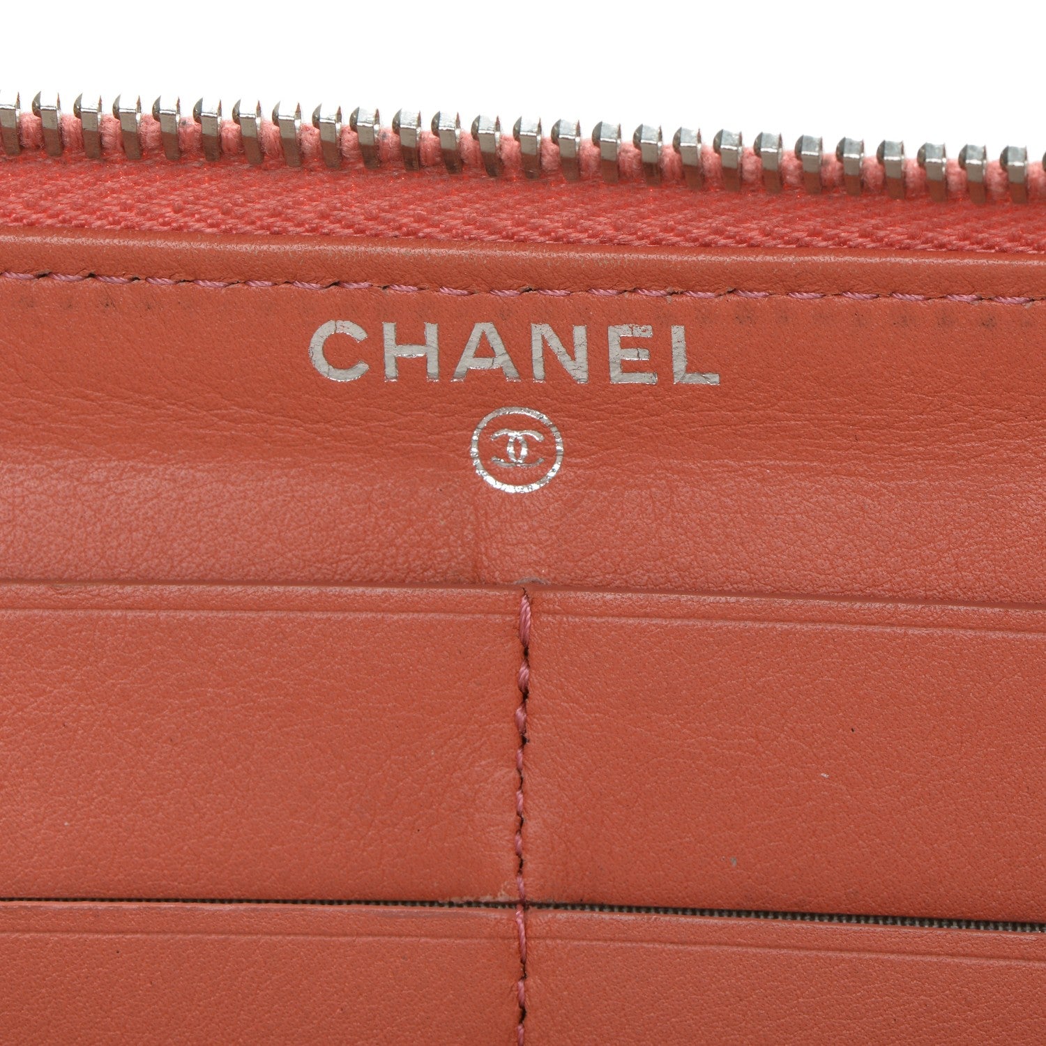 Chanel Patent Quilted Brilliant Zip Around Wallet Coral 7 of 9