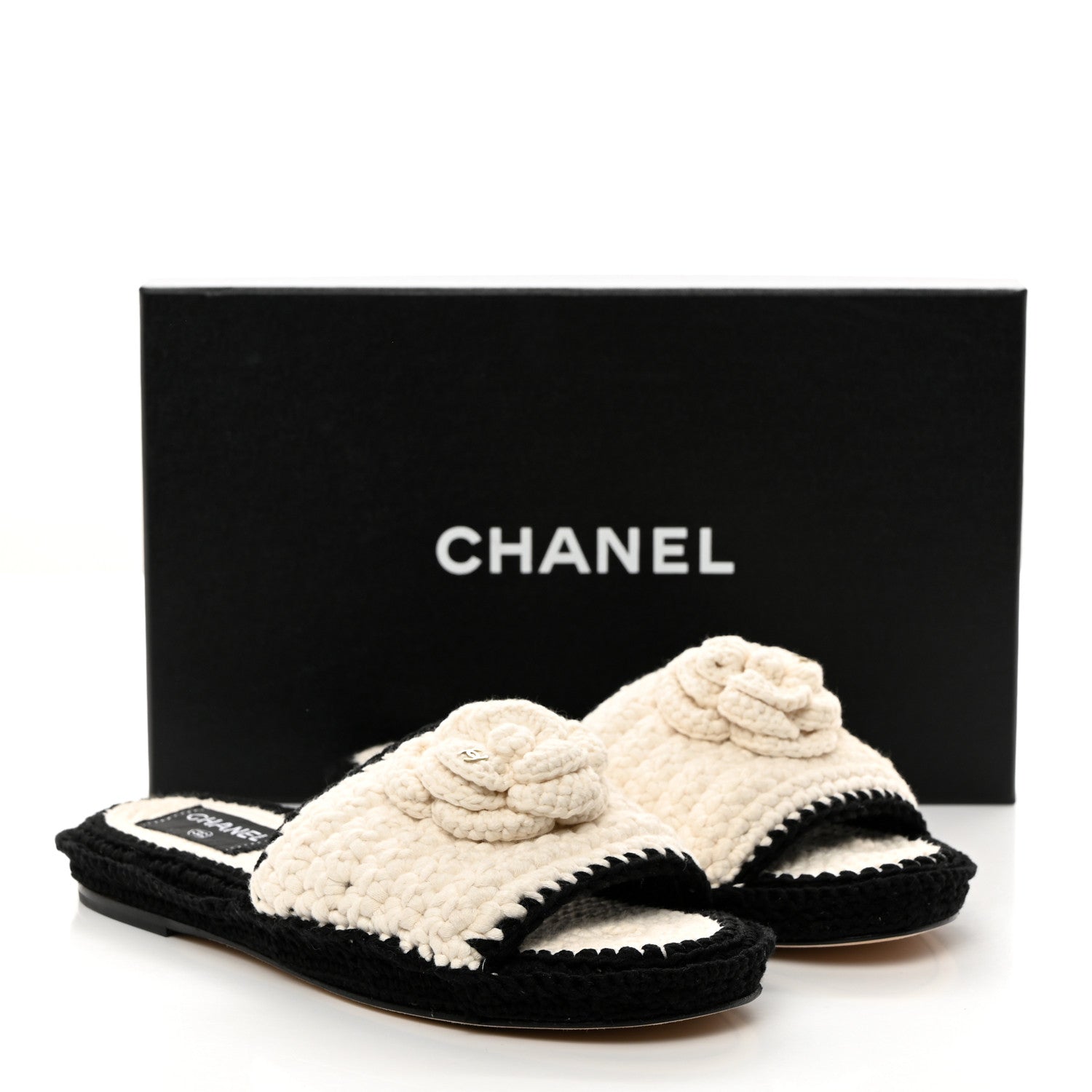 Chanel Crochet Mules 38 Ivory Black 9 of 9