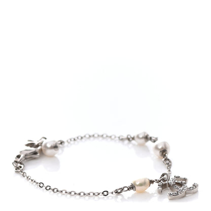 Chanel Pearl Crystal CC Bracelet Silver Pearly White 1 of 4