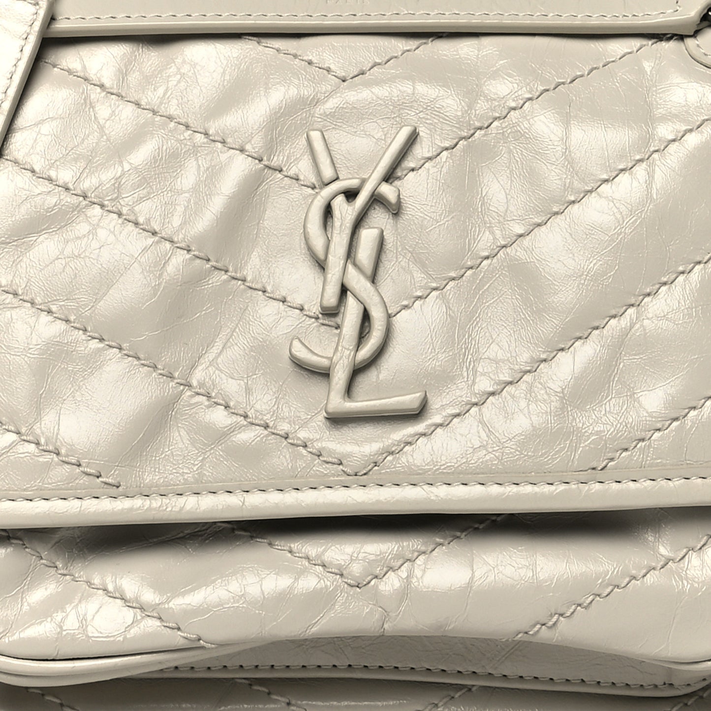 Crinkled Calfskin Matelasse Monogram Baby Niki Chain Satchel Ivory