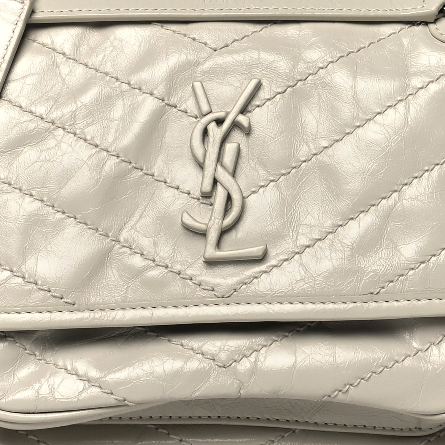 Saint Laurent Crinkled Calfskin Matelasse Monogram Baby Niki Chain Satchel Ivory 8 of 11