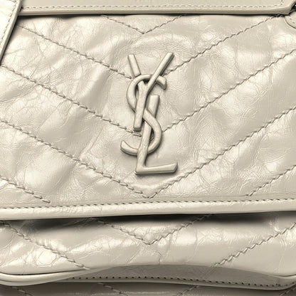 Saint Laurent Crinkled Calfskin Matelasse Monogram Baby Niki Chain Satchel Ivory 8 of 11