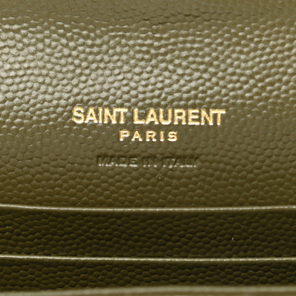 Saint Laurent Grain De Poudre Matelasse Chevron Small Monogram Envelope Wallet Vert Kaki 6 of 7