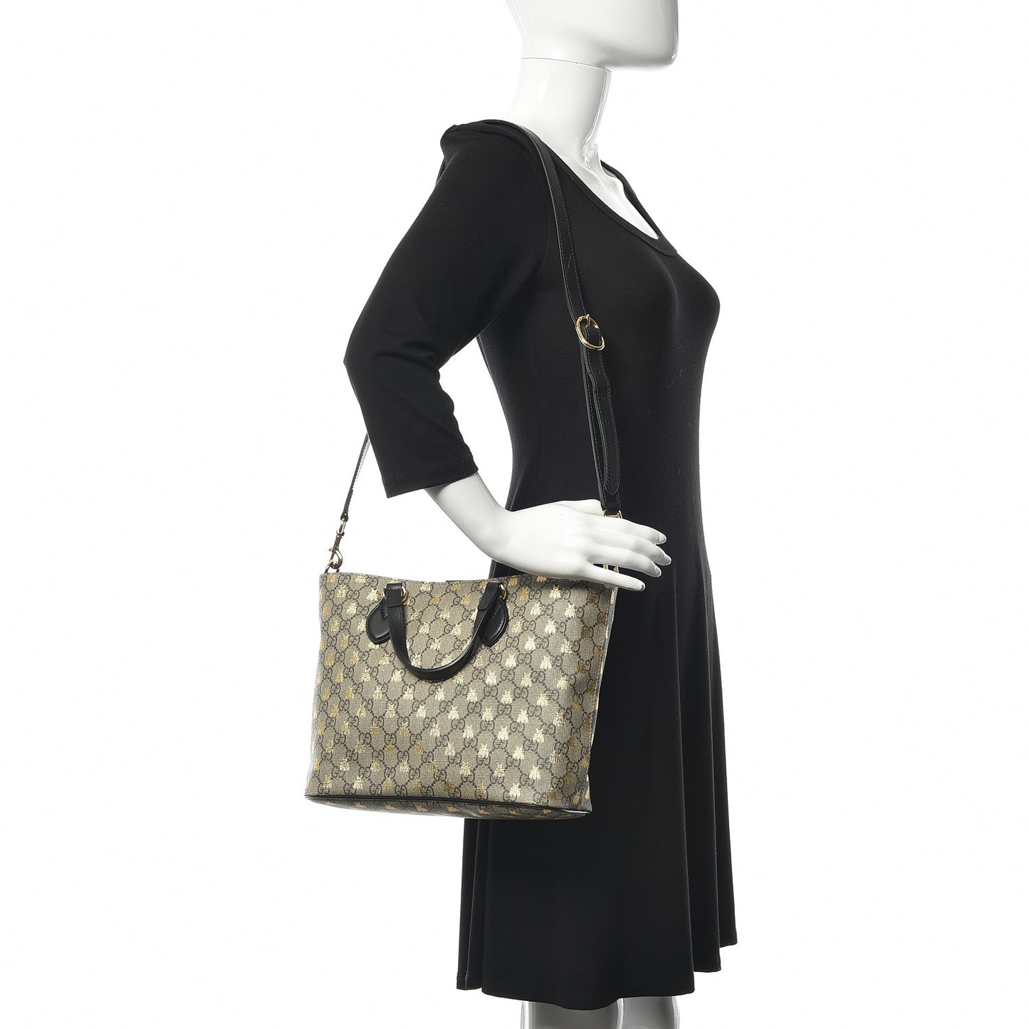 Soft GG Supreme Monogram Bees Small Crossbody Tote Beige Oro Black
