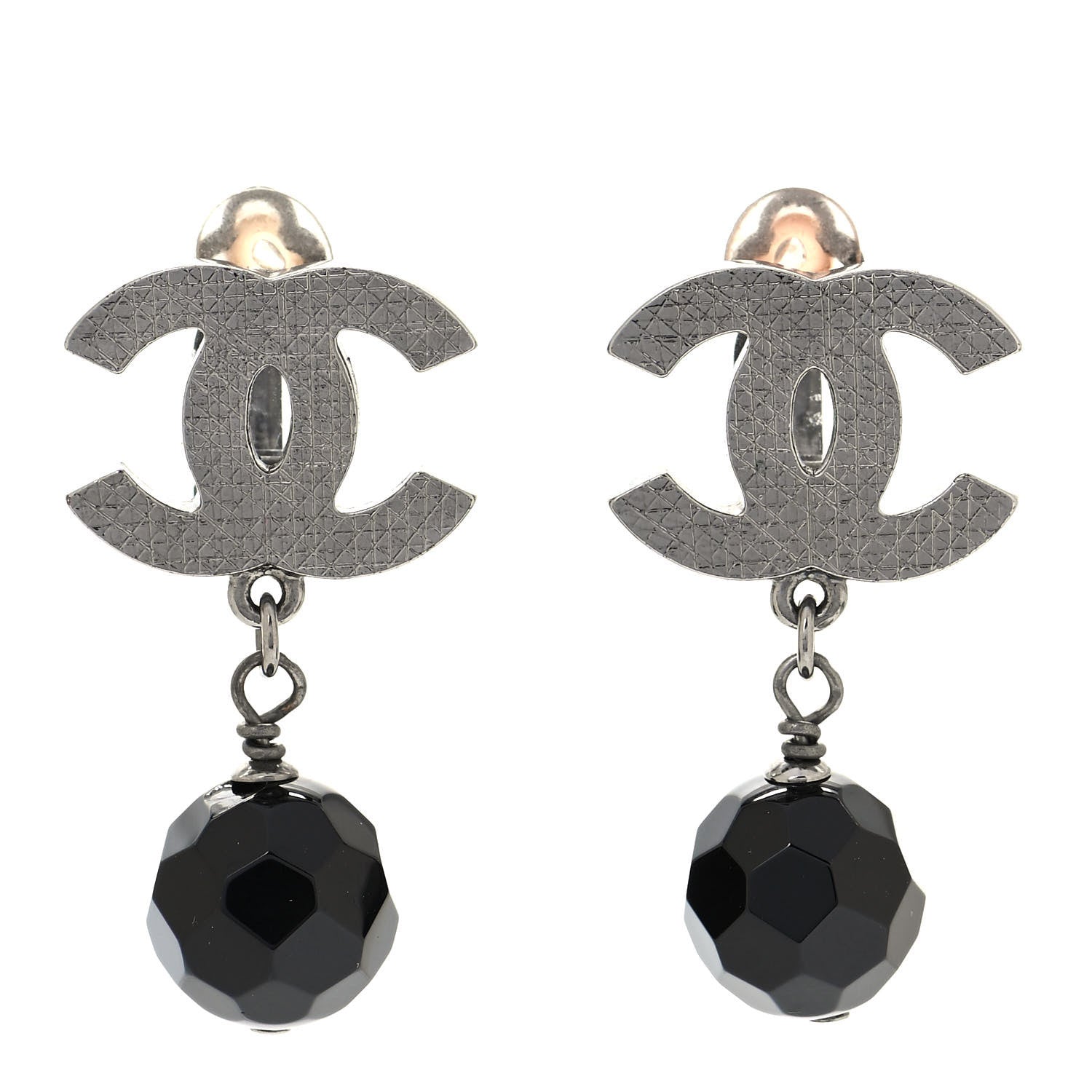 Chanel Ruthenium CC Bead Drop Clip On Earrings Black 1 of 4