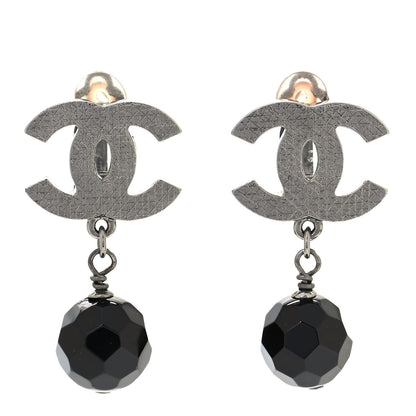 Chanel Ruthenium CC Bead Drop Clip On Earrings Black 1 of 4