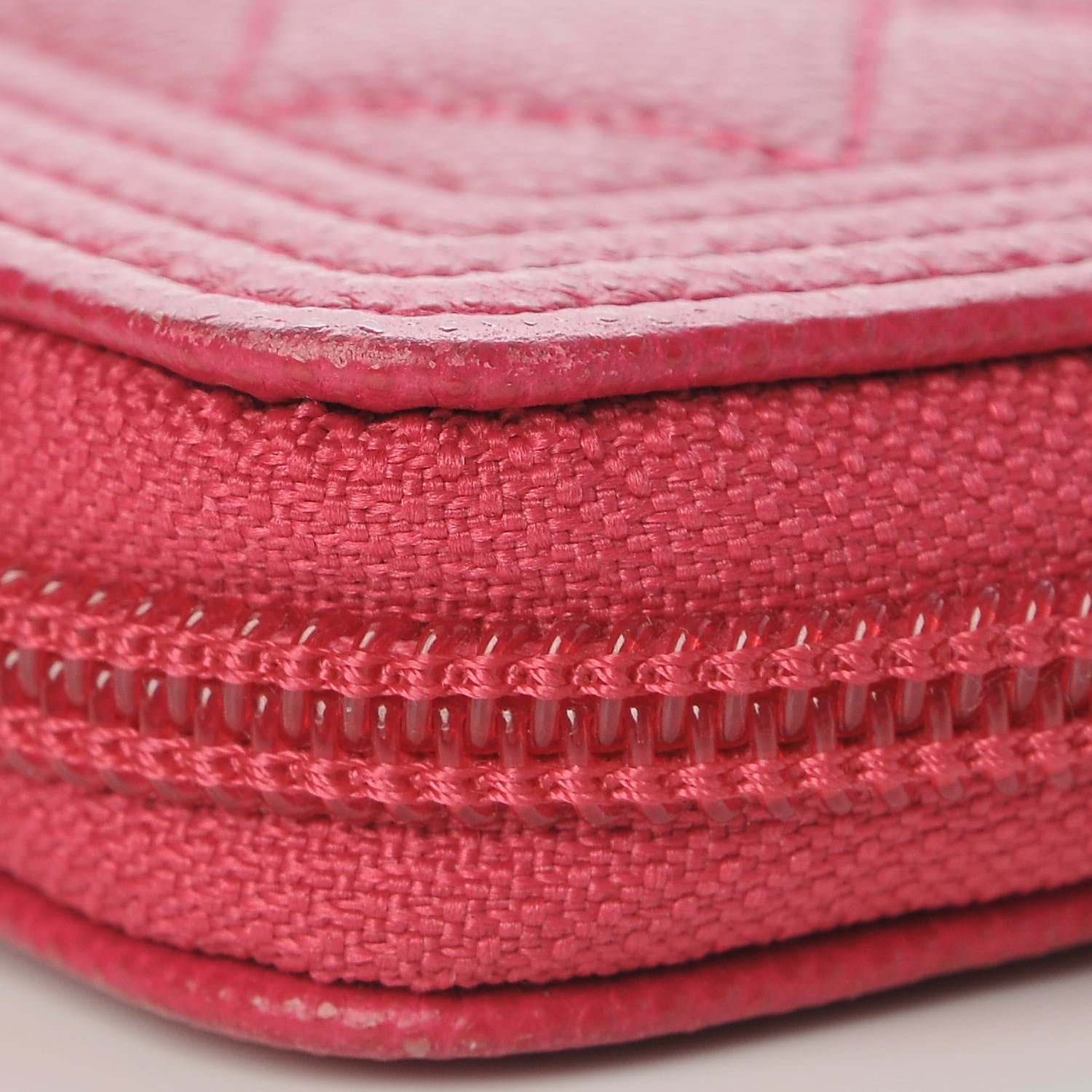 Chanel Caviar Quilted Boy Zip Around Coin Purse Wallet Fuchsia 12 of 15