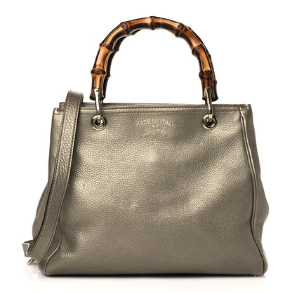 Gucci Metallic Calfskin Small Bamboo Shopper Tote Grey 1 of 9