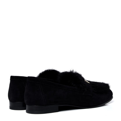 Hermes Mink Fur Suede Goatskin Paris Loafers 37 Black 3 of 6
