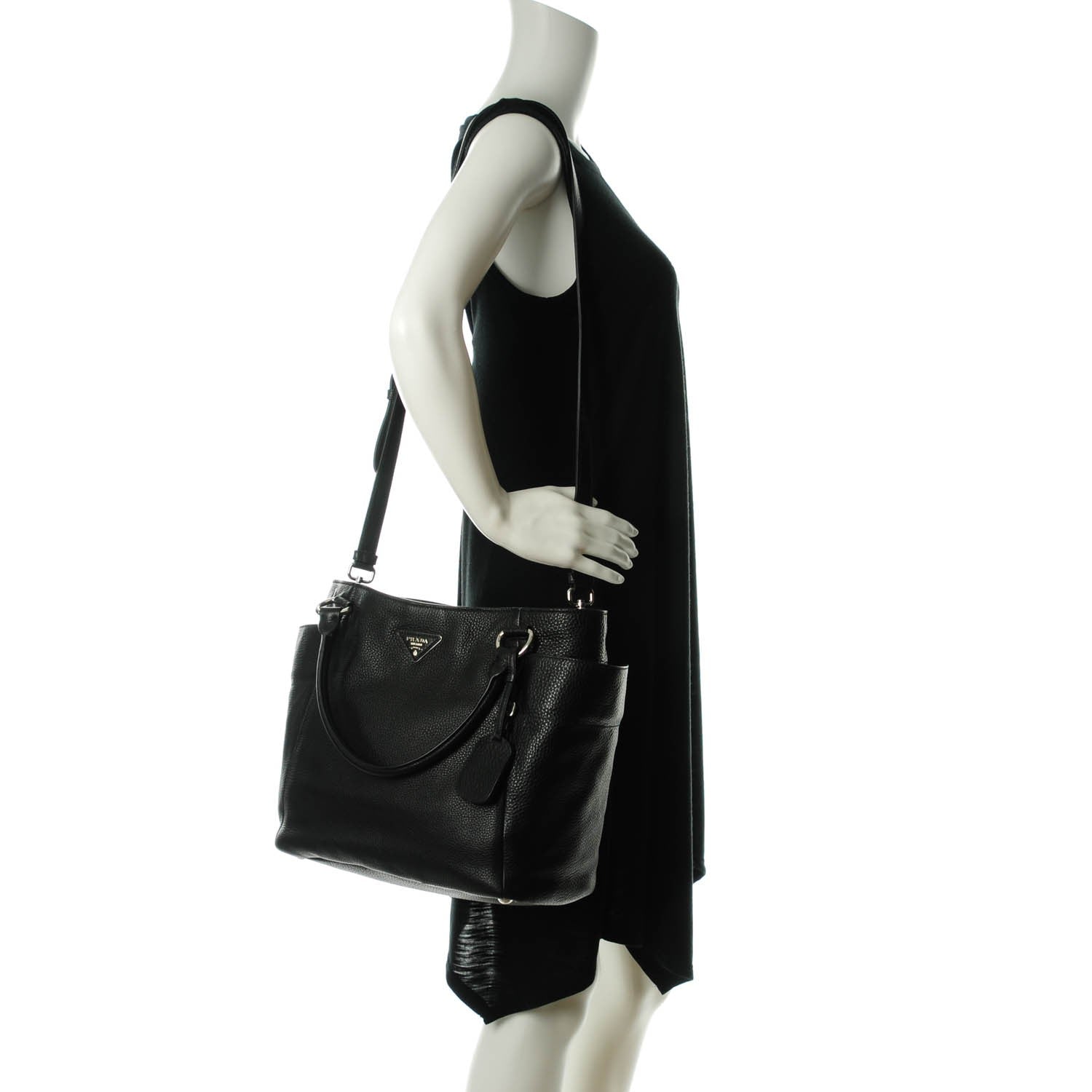 Prada Vitello Daino Side Pocket Tote Nero Black 2 of 8
