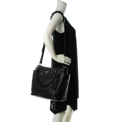 Prada Vitello Daino Side Pocket Tote Nero Black 2 of 8
