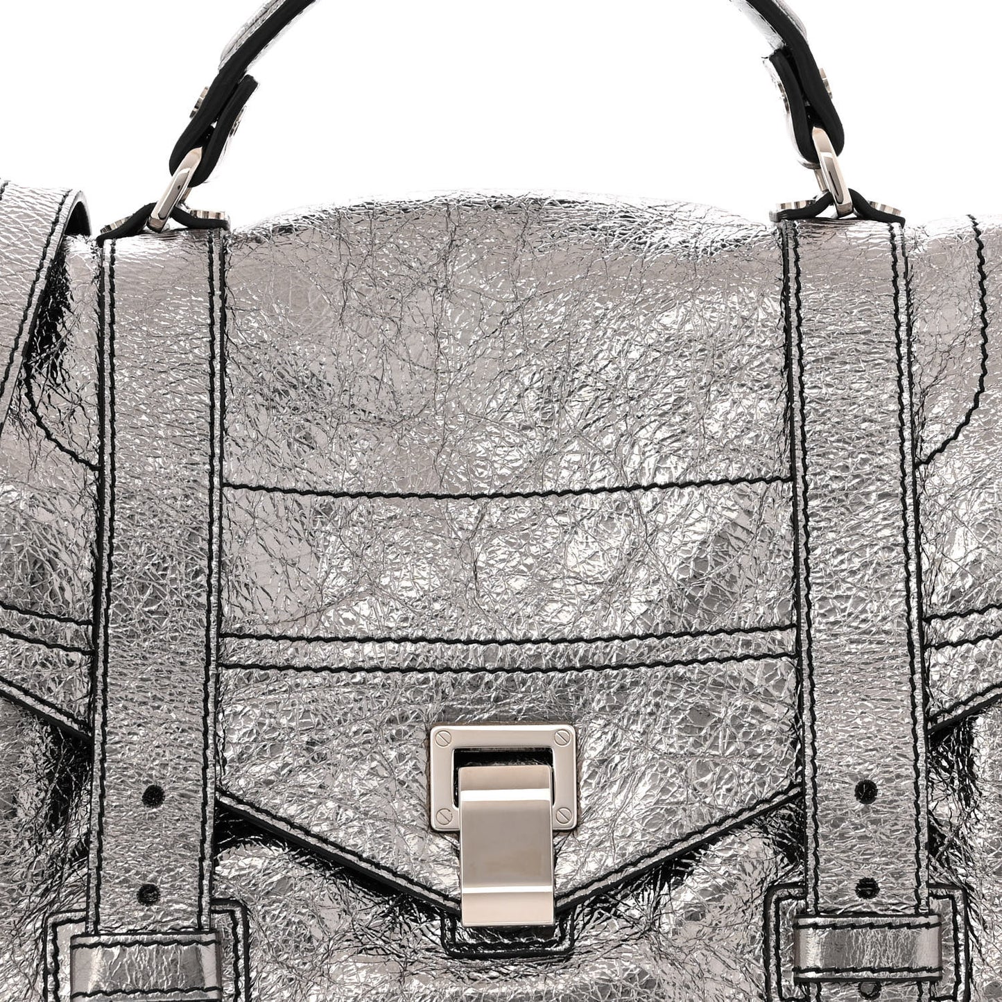 Metallic Paper Lambskin Medium PS1 Plus Zip Satchel Dark Silver