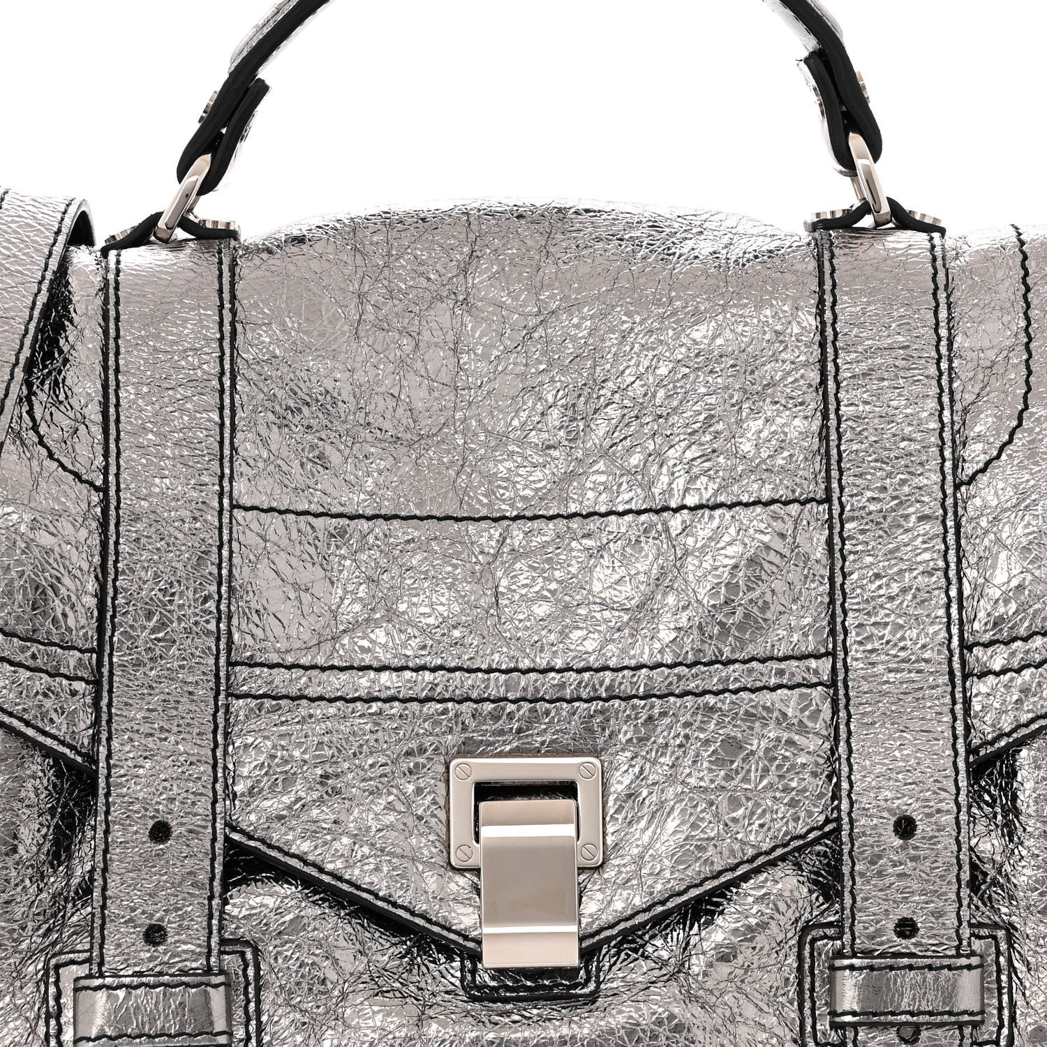 Proenza Schouler Metallic Paper Lambskin Medium PS1 Plus Zip Satchel Dark Silver 8 of 10