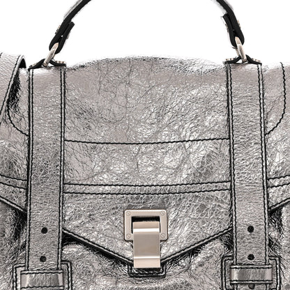 Proenza Schouler Metallic Paper Lambskin Medium PS1 Plus Zip Satchel Dark Silver 8 of 10