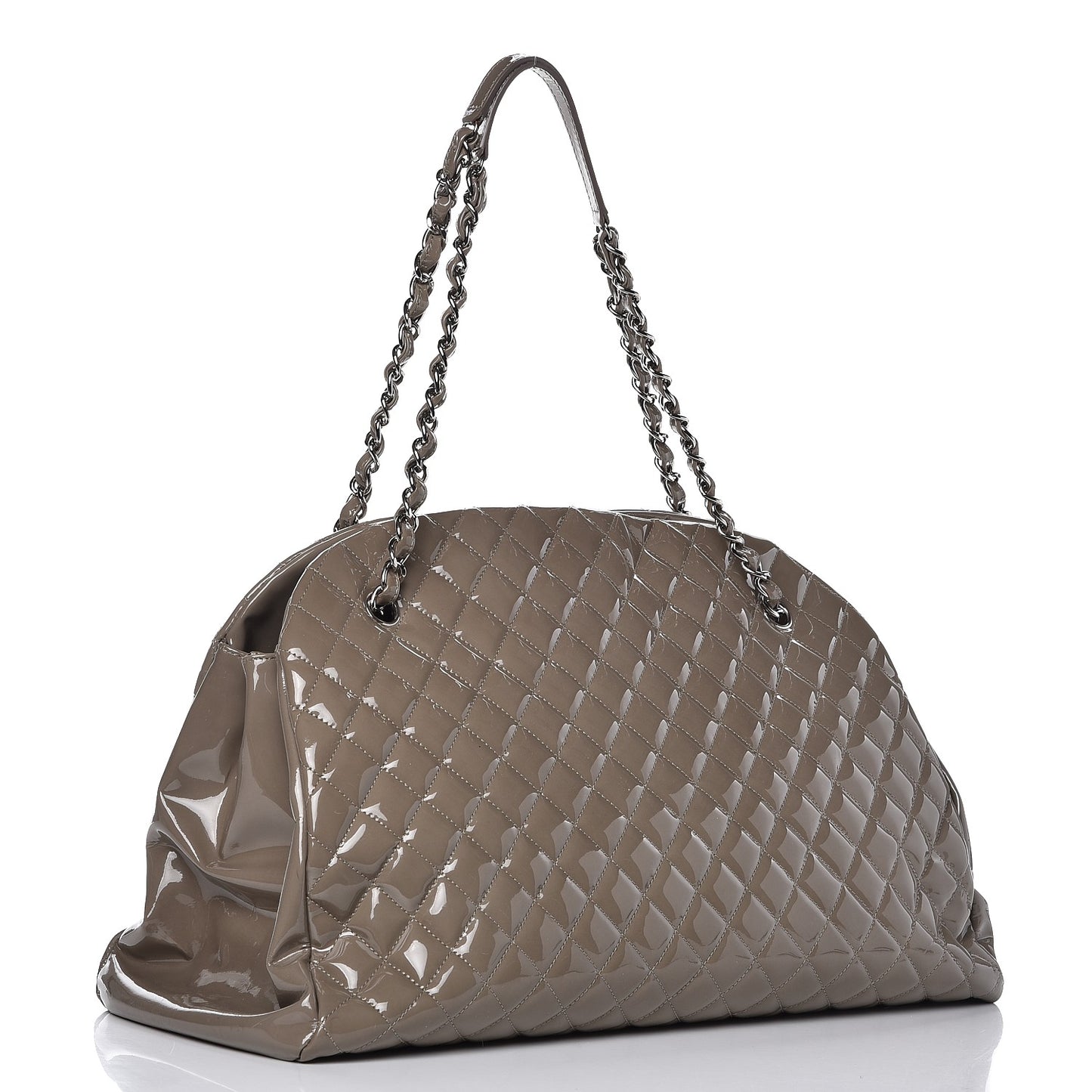 Patent Quilted Maxi Just Mademoiselle Bowling Bag Grey