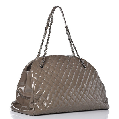 Chanel Patent Quilted Maxi Just Mademoiselle Bowling Bag Grey 3 of 15